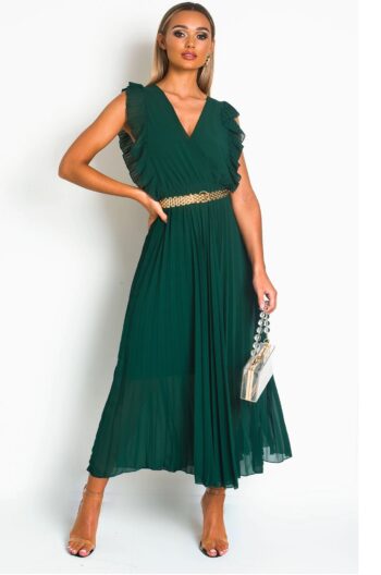 Pleated Maxi Dress In Green