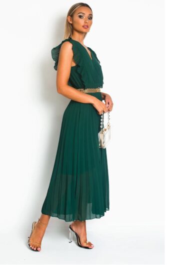 Pleated Maxi Dress In Green