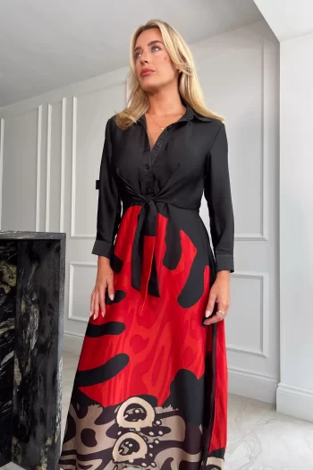 Jordi Red Leaf Shirt Dress - Image 2