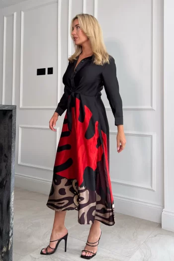Jordi Red Leaf Shirt Dress - Image 3