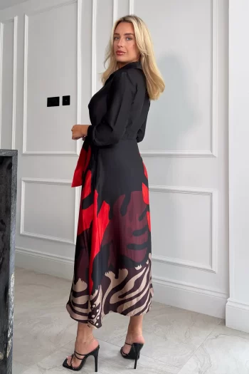 Jordi Red Leaf Shirt Dress - Image 4